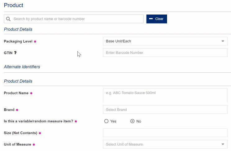 Using the search bar to automatically add products